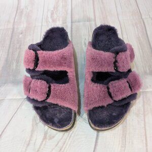 Papillio Purple Pink Faux Shearling Arizona Platform Sandals - Size 40